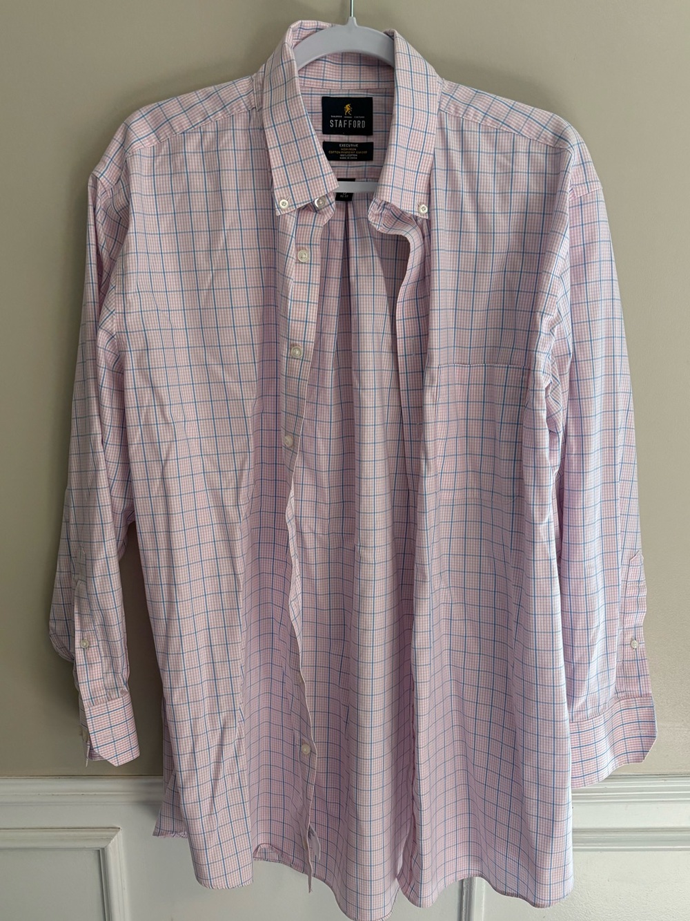 Stafford Light Pink Windowpane Dress Shirt with Blue Grid